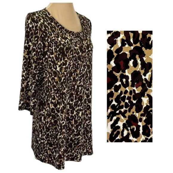 Susan Graver Shift Dress Medium Liquid Knit NWOT Brown Tan - Picture 1 of 16
